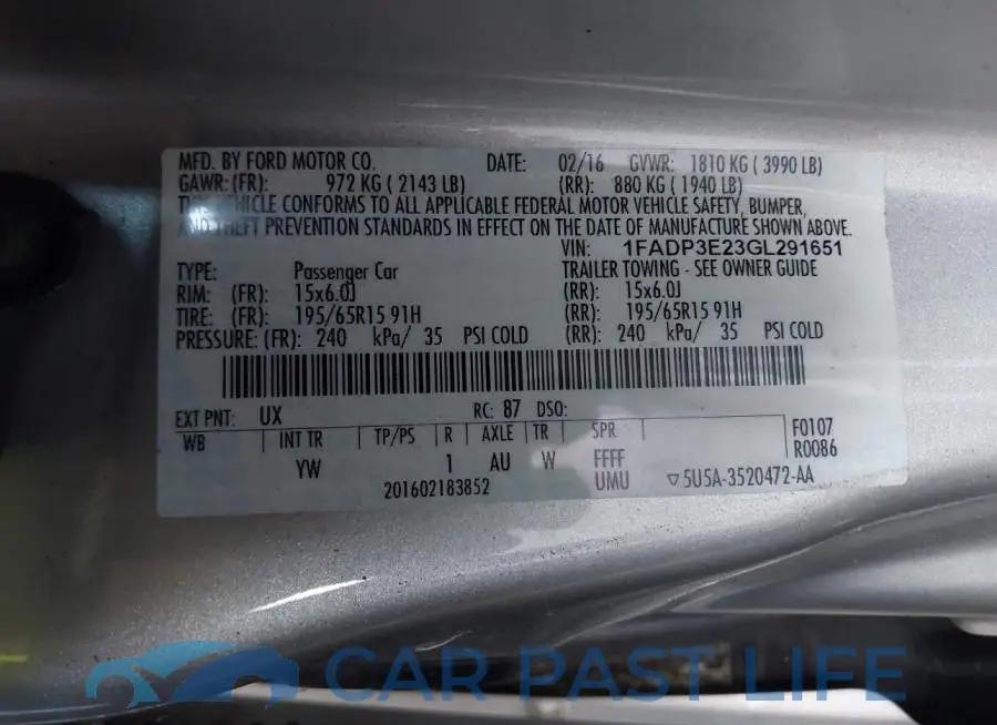 1FADP3E23GL291651# 9