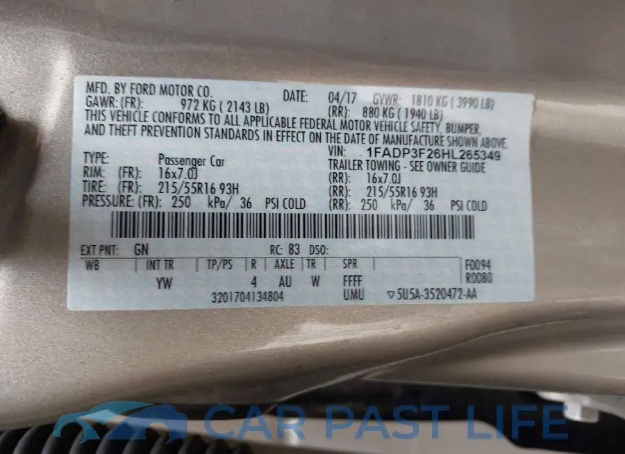 1FADP3F26HL265349# 9