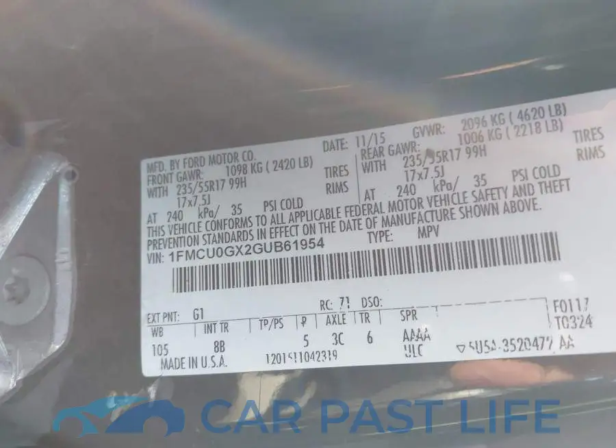 1FMCU0GX2GUB61954# 9