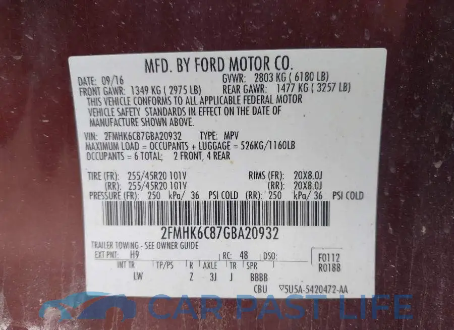 2FMHK6C87GBA20932# 9
