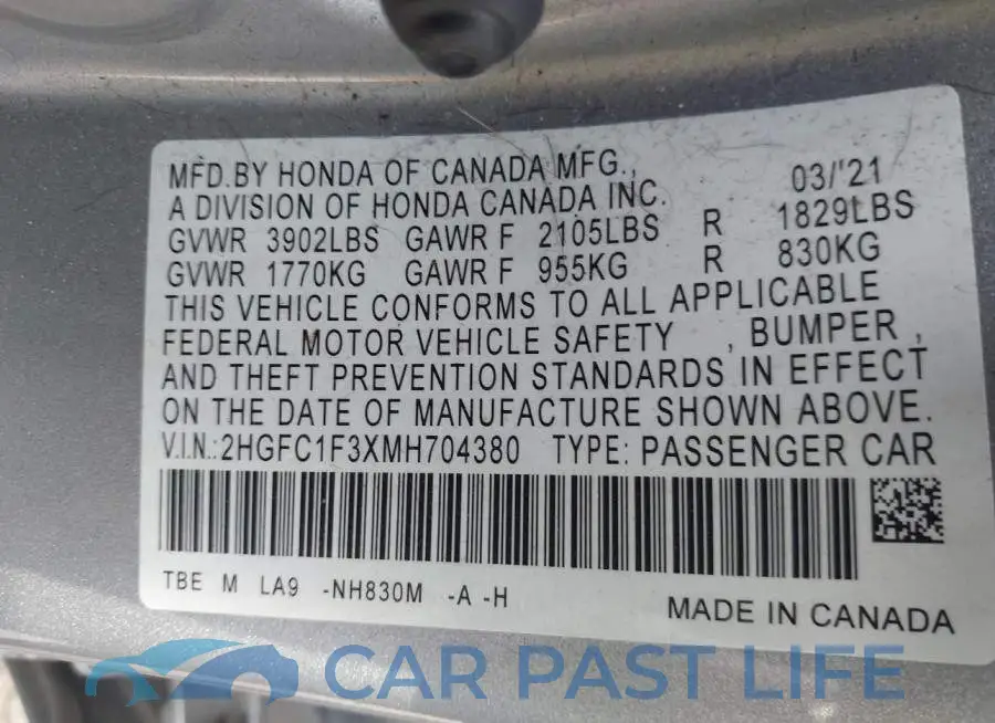 2HGFC1F3XMH704380# 9