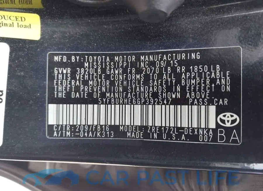 5YFBURHE6GP392547# 9