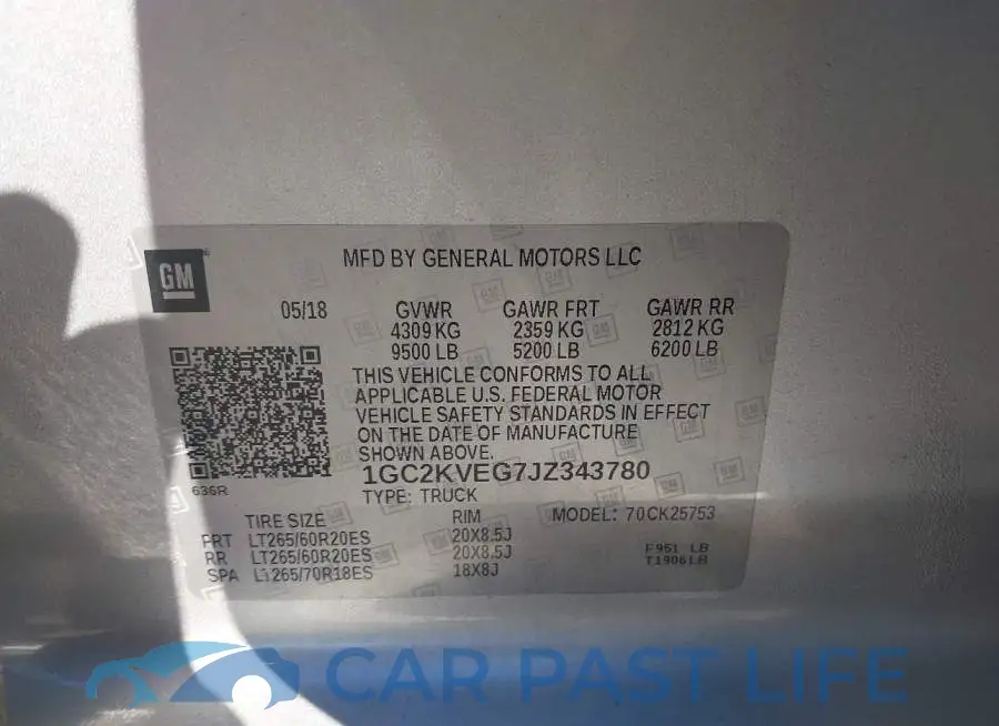 1GC2KVEG7JZ343780# 9