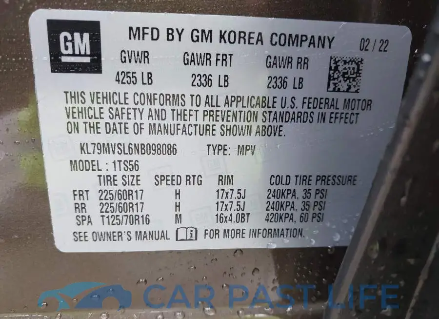 KL79MVSL6NB098086# 9