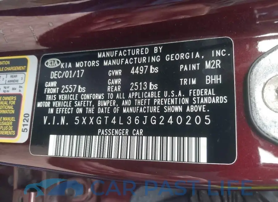 5XXGT4L36JG240205# 9