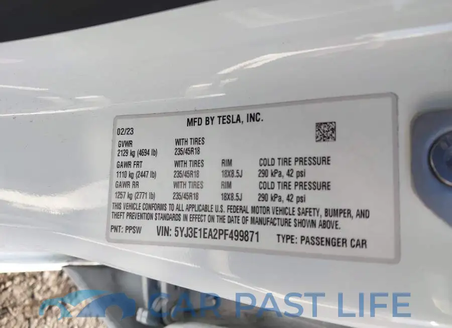 5YJ3E1EA2PF499871# 9