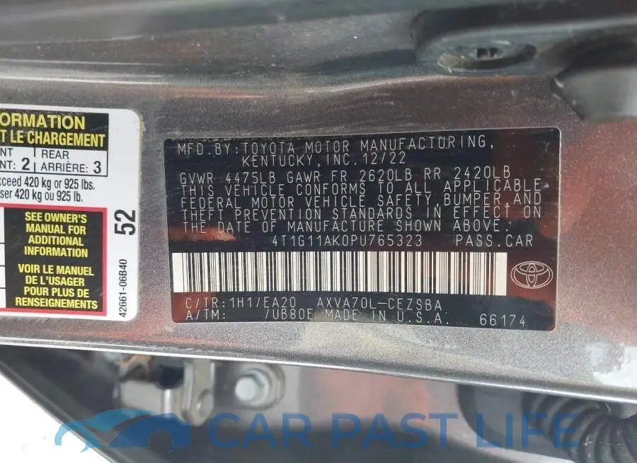 4T1G11AK0PU765323# 9