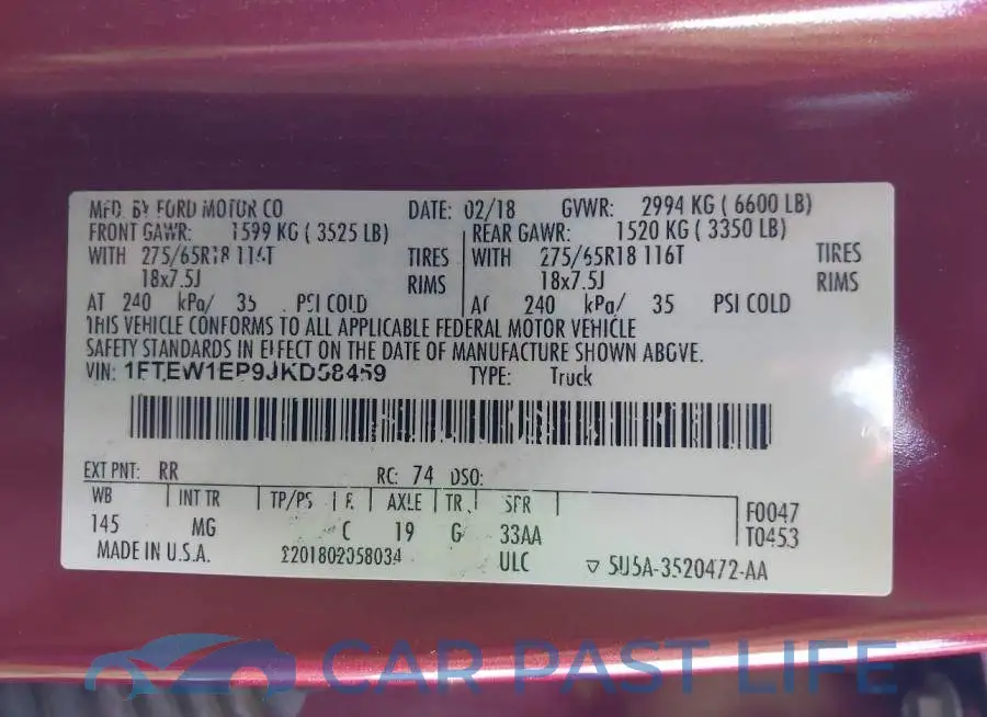 1FTEW1EP9JKD58459# 9