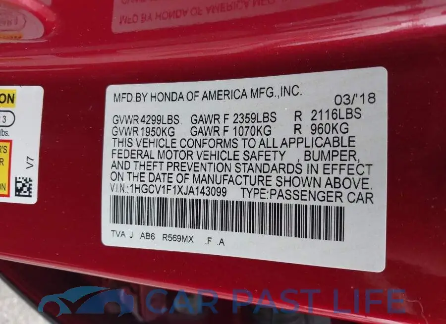 1HGCV1F1XJA143099# 9