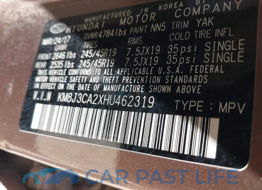 KM8J3CA2XHU462319# 9
