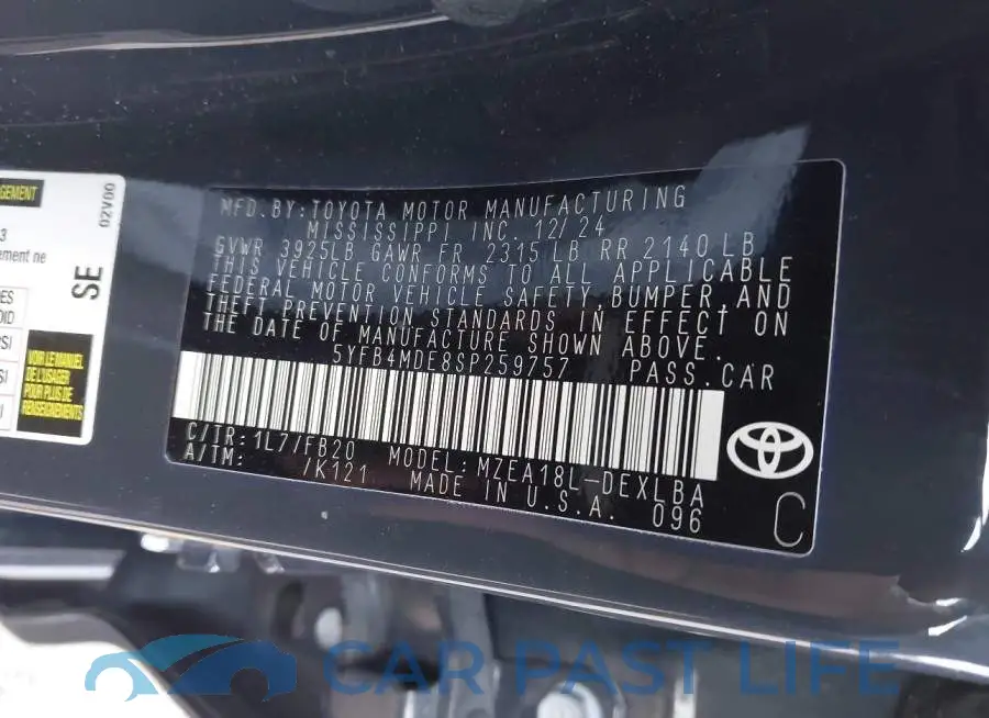 5YFB4MDE8SP259757# 9