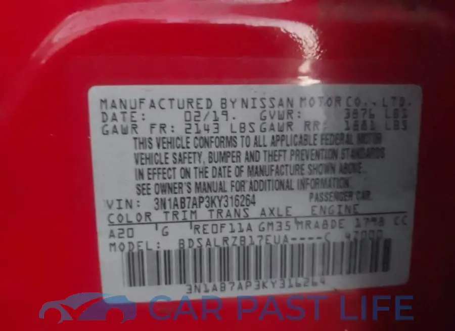 3N1AB7AP3KY316264# 9