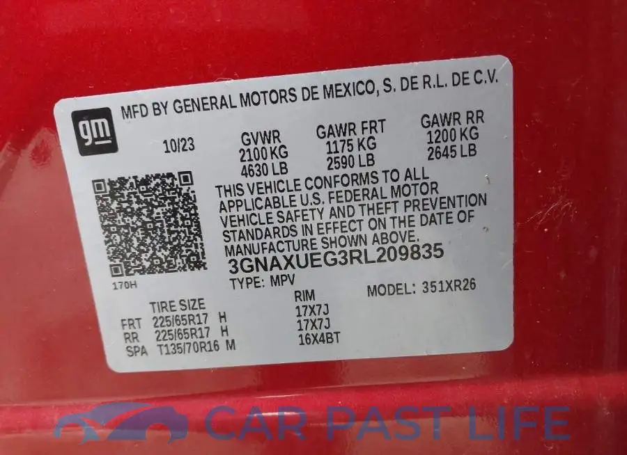 3GNAXUEG3RL209835# 9