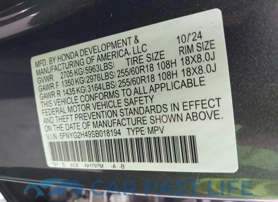 5FNYG2H49SB018194# 9