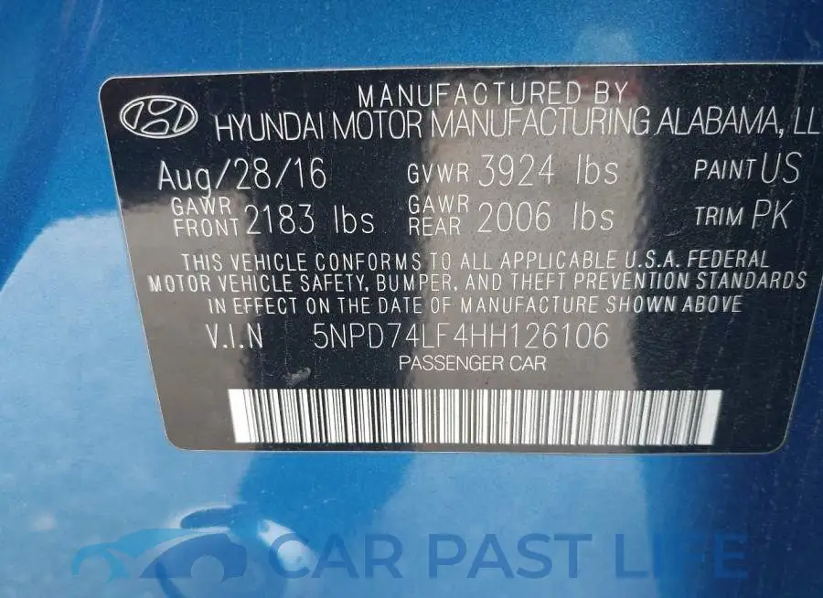 5NPD74LF4HH126106# 9