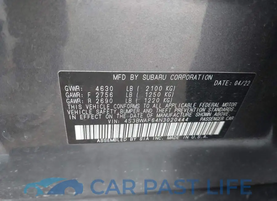 4S3BWAF64N3020444# 9