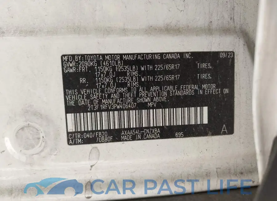 2T3F1RFV3PW406407# 9