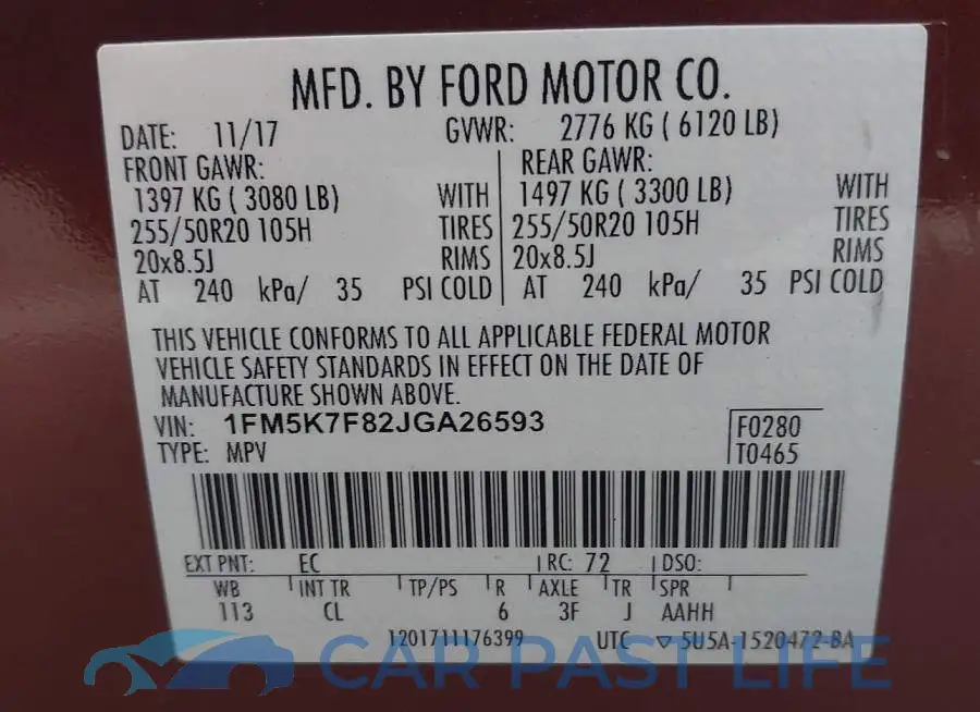 1FM5K7F82JGA26593# 9