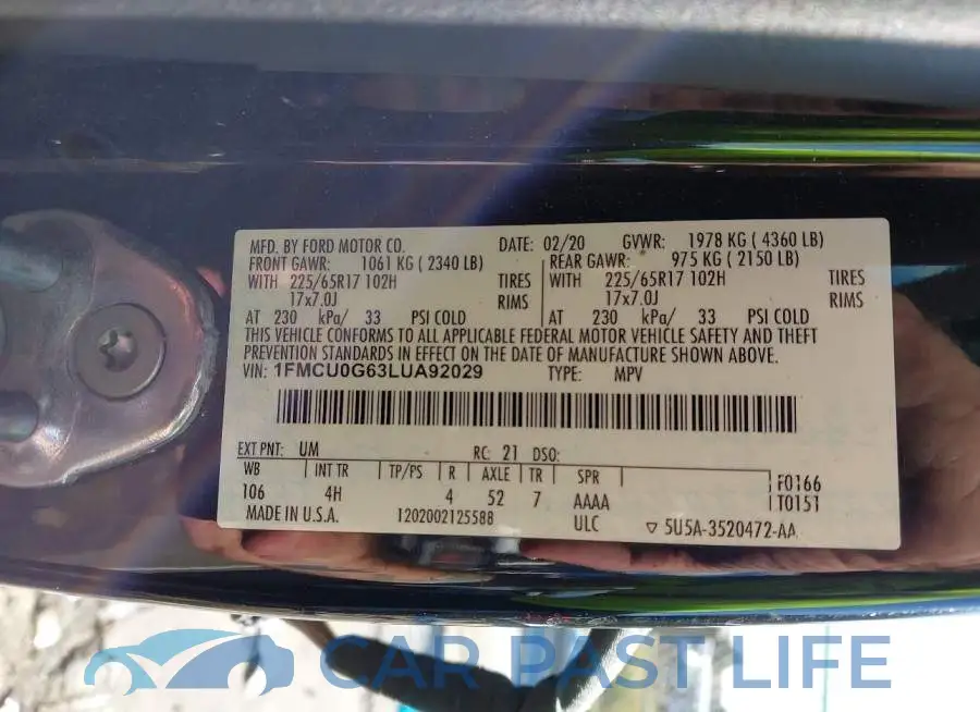 1FMCU0G63LUA92029# 9