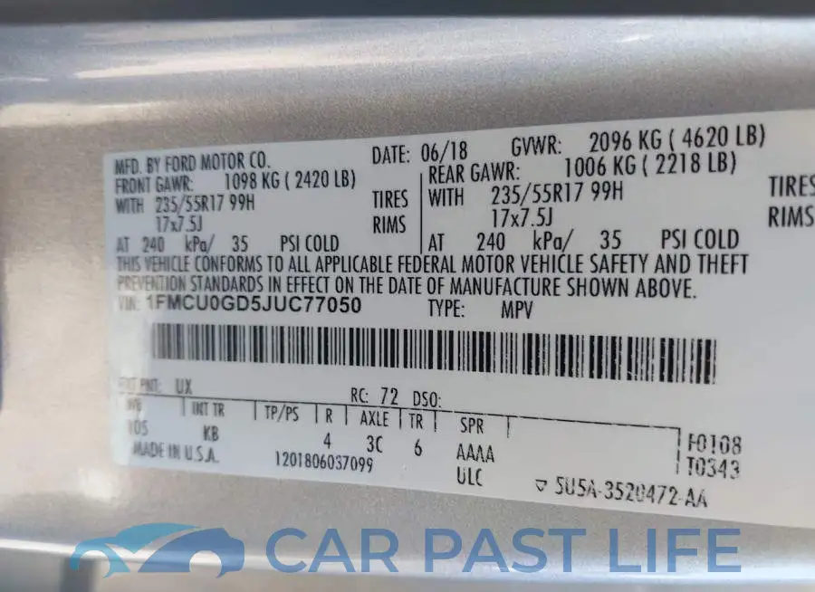 1FMCU0GD5JUC77050# 9
