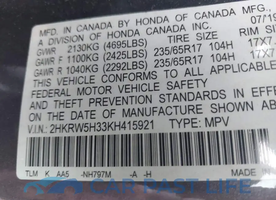 2HKRW5H33KH415921# 9
