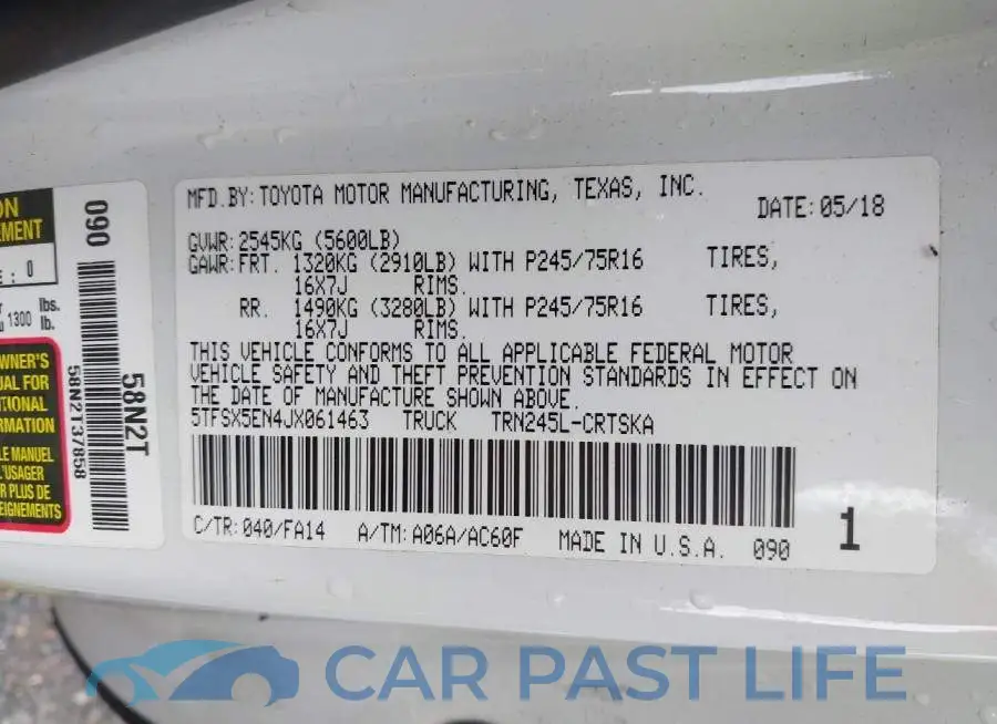 5TFSX5EN4JX061463# 9