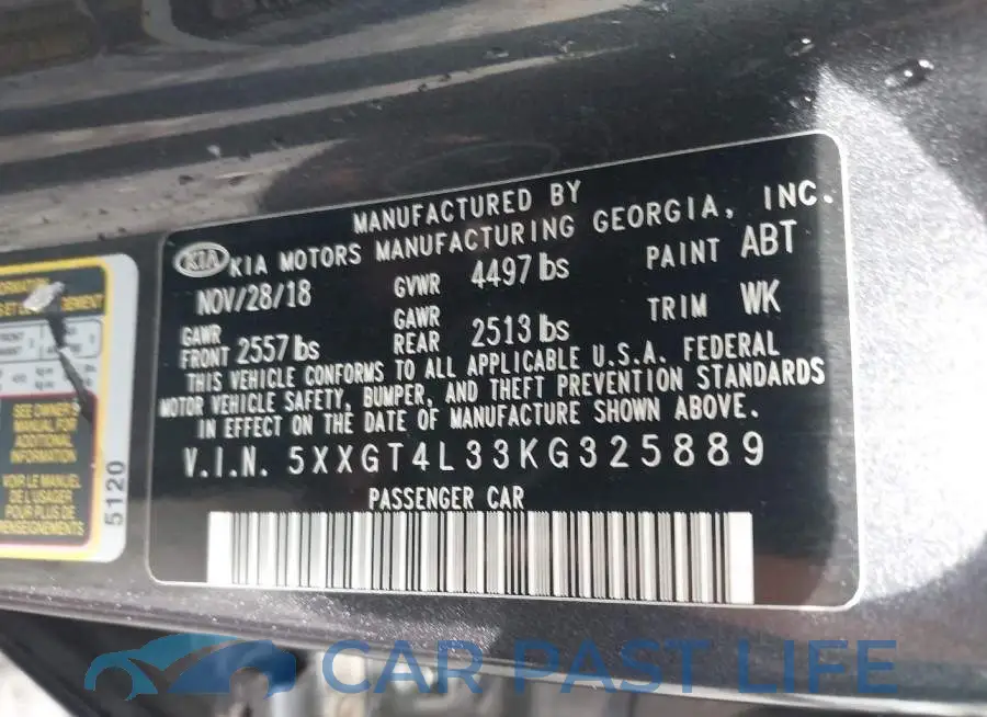 5XXGT4L33KG325889# 9