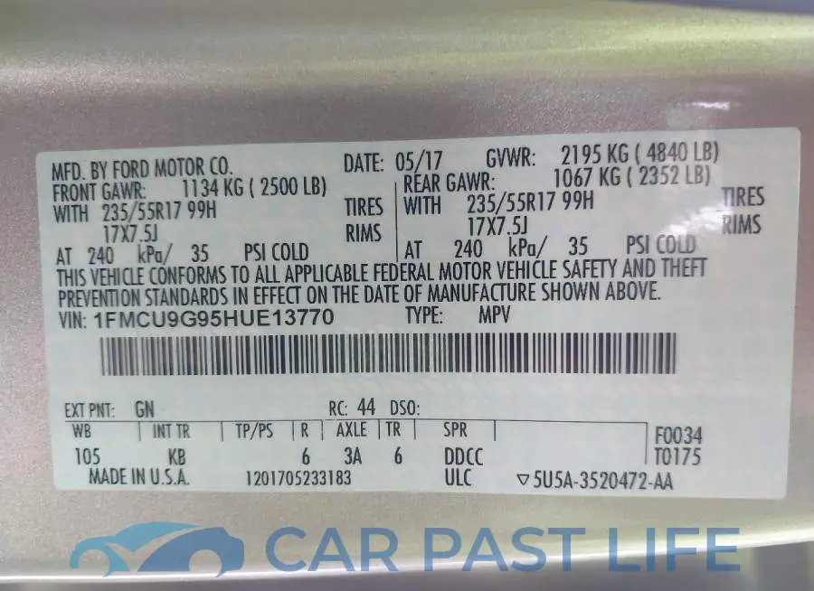 1FMCU9G95HUE13770# 9