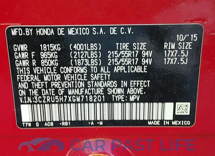 3CZRU5H7XGM718201# 9