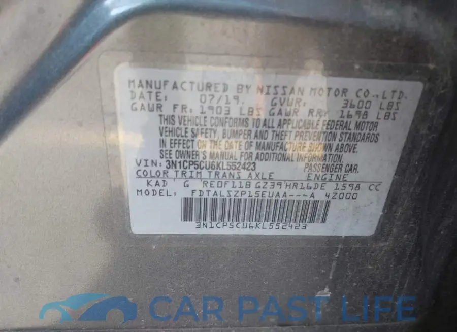 3N1CP5CU6KL552423# 9