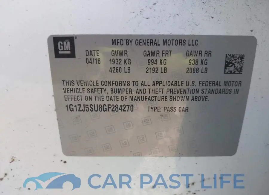 1G1ZJ5SU8GF284270# 9