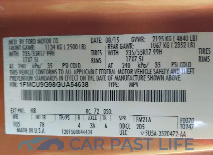 1FMCU9G98GUA54638# 9