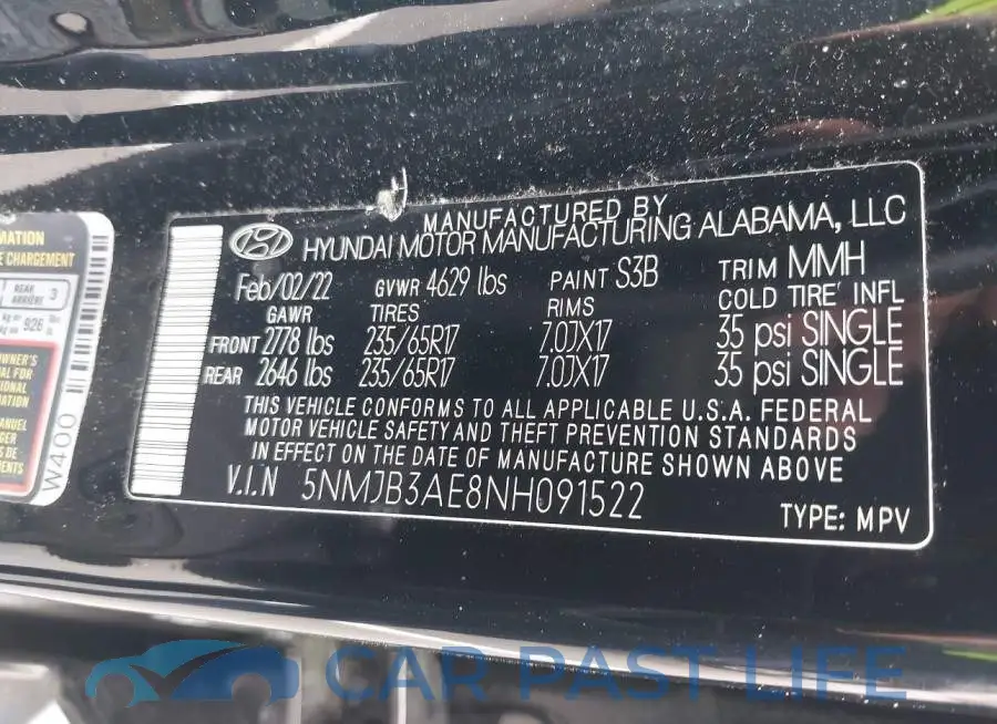 5NMJB3AE8NH091522# 9