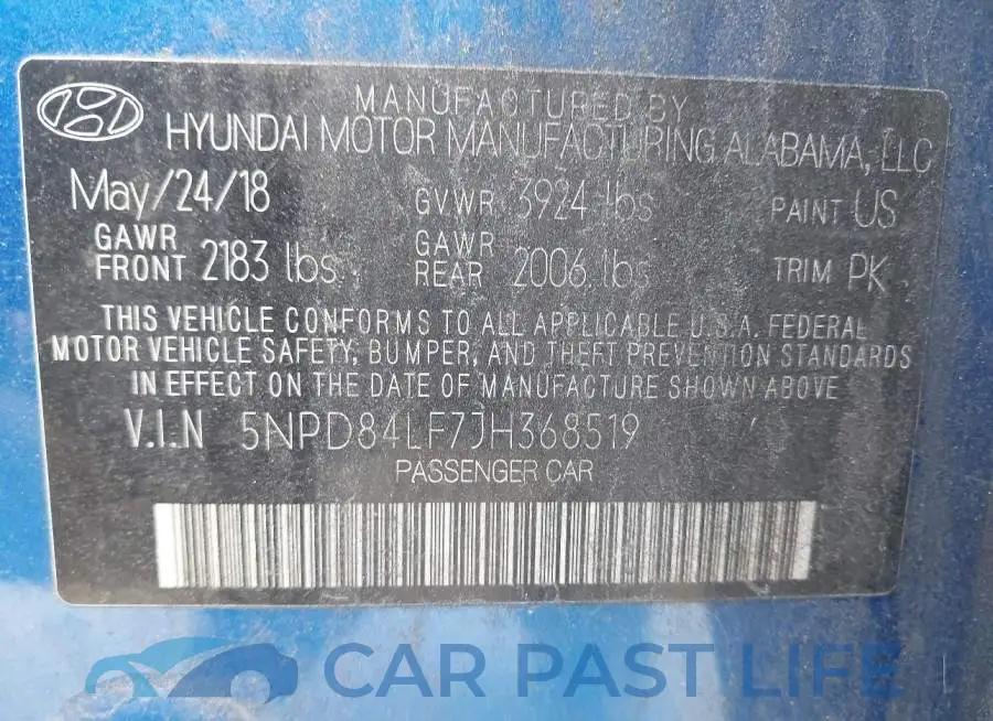 5NPD84LF7JH368519# 9