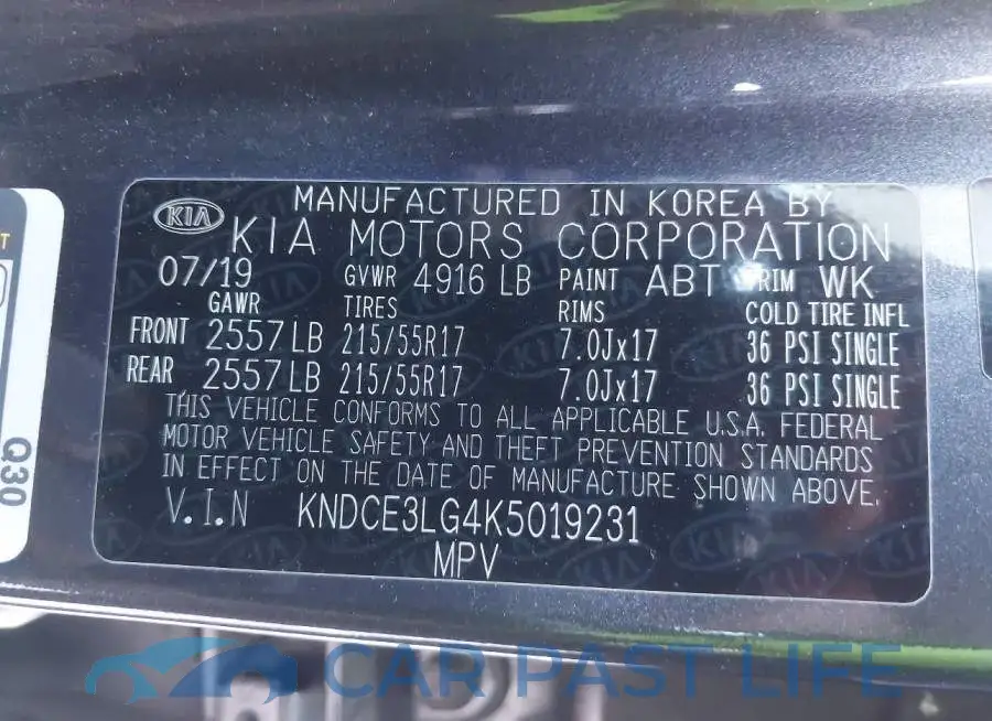 KNDCE3LG4K5019231# 9