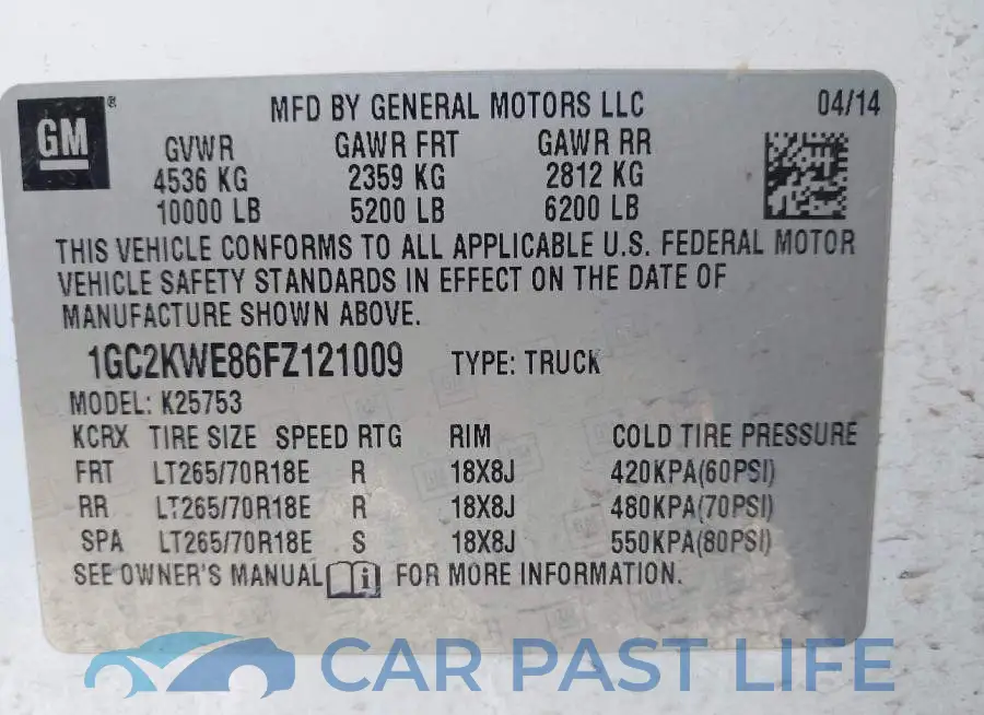 1GC2KWE86FZ121009# 9