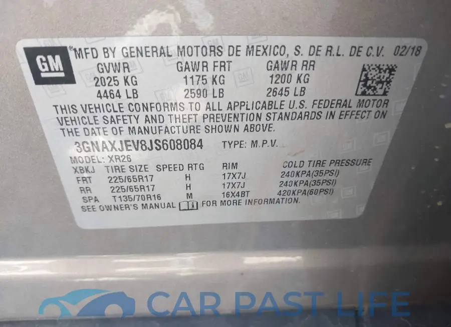 3GNAXJEV8JS608084# 9