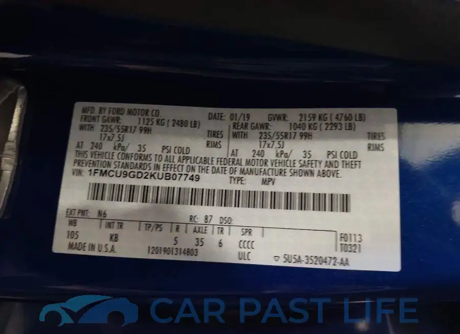 1FMCU9GD2KUB07749# 9