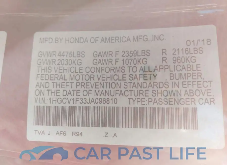1HGCV1F33JA096810# 9