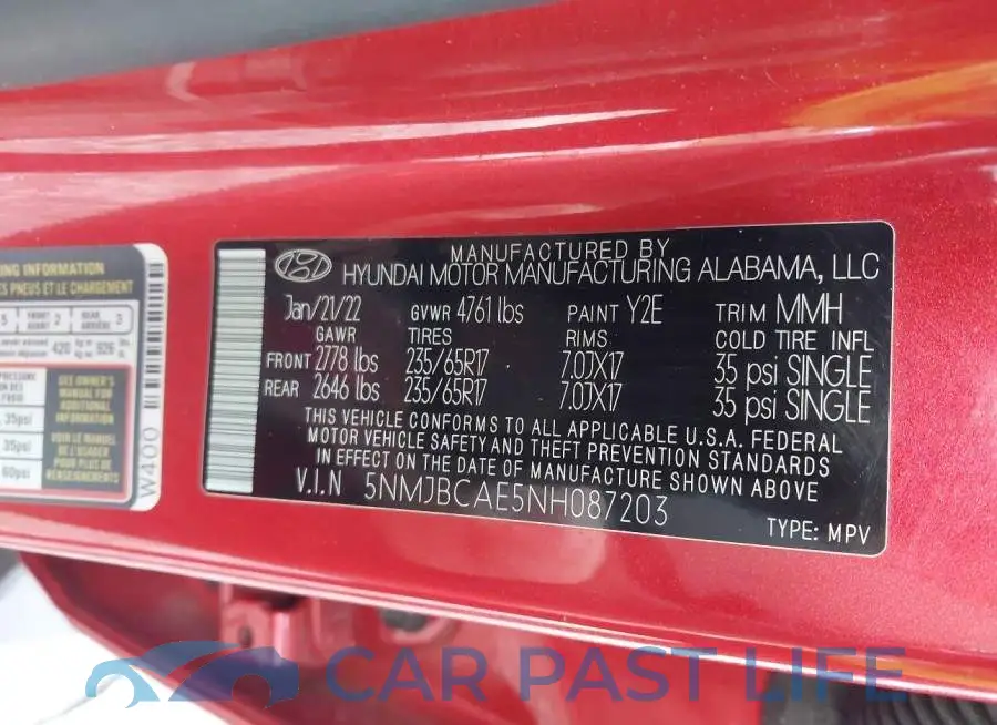 5NMJBCAE5NH087203# 9