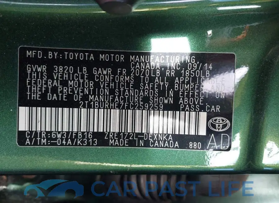 2T1BURHE7FC259259# 9