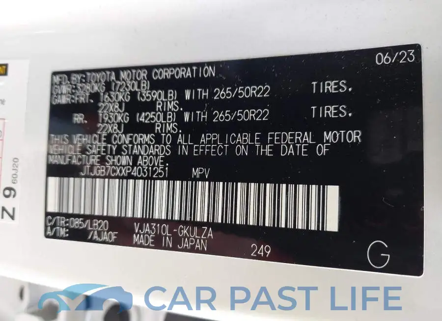 JTJGB7CXXP4031251# 9