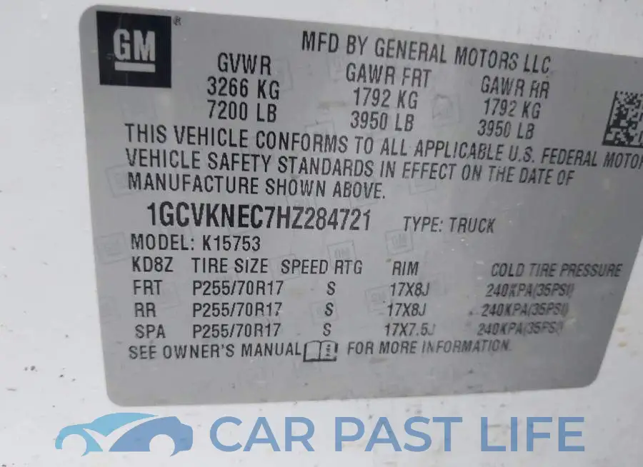 1GCVKNEC7HZ284721# 9