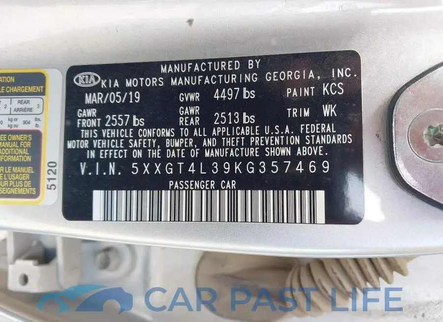 5XXGT4L39KG357469# 9