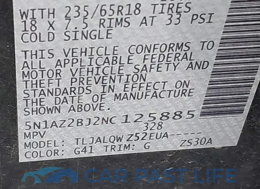 5N1AZ2BJ2NC125885# 9