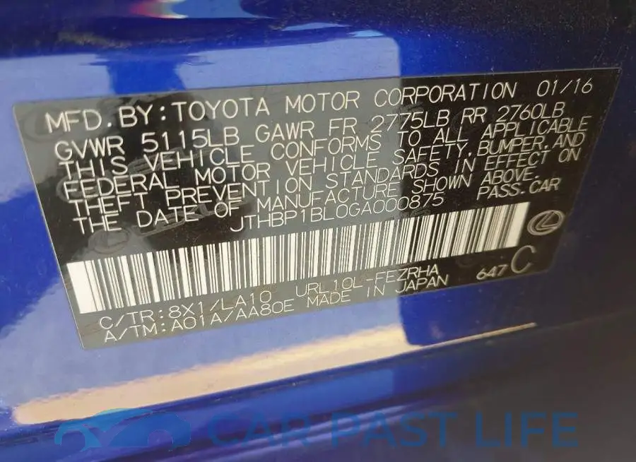 JTHBP1BL0GA000875# 9