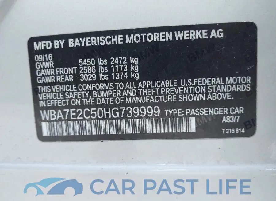 WBA7E2C50HG739999# 9