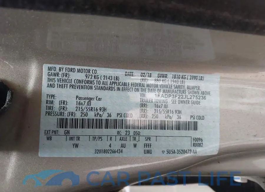 1FADP3F22JL275236# 9