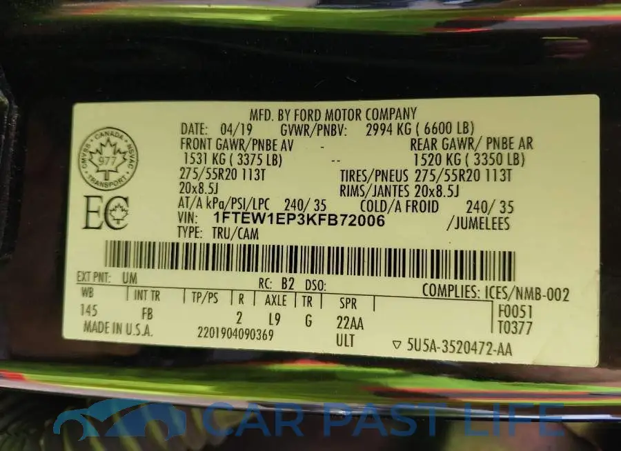 1FTEW1EP3KFB72006# 9