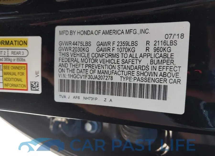 1HGCV1F30JA207278# 9